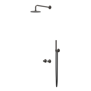 IVY Concord Douche de Pluie - encastré - symmetry - robinet à 2 voies - bras mural de 40cm - douche principale medium de 20cm - support avec sortie - tuyau de douche de 150cm - douchette modèle barre - INOX316 - noir carbone brossé PVD