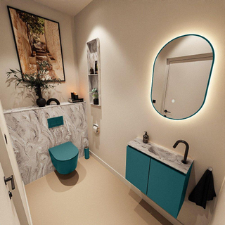 MONDIAZ TURE-DLUX Meuble toilette - 60cm - Smag - EDEN - vasque Glace - position droite - 1 trou de robinet