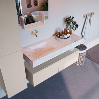 Mondiaz ALAN-DLUX Ensemble de meuble - 120cm - meuble Linen mat - 2 tiroirs - Lavabo Cloud Ostra suspendu - vasque Gauche - 0 trous de robinet