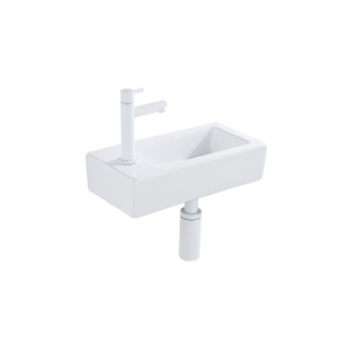 FugaFlow Efficiente Pietra Fonteinset - 37.5x18.5x9cm - keramiek - kraangat links - fonteinkraan mat wit - afvoerplug - verlaagd sifon - Glans wit