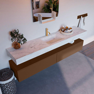 Mondiaz ALAN-DLUX Ensemble de meuble - 200cm - meuble Rust mat - 2 tiroirs - Lavabo Cloud Opalo suspendu - vasque Centre - 1 trou de robinet