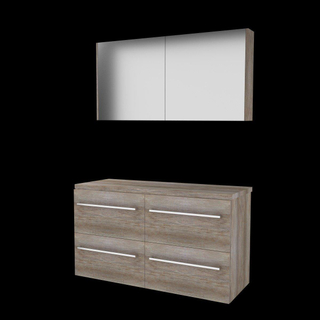 Basic-Line Comfort 46 ensemble de meubles de salle de bain 120x46cm avec poignées 4 tiroirs lavabo top armoire de toilette mfc scotch oak