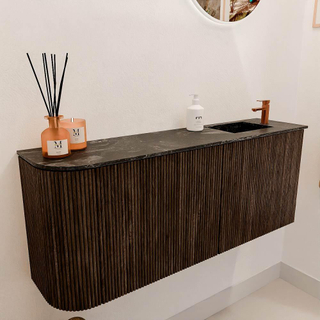 Mondiaz JOYA-DLUX 101.6cm toiletmeubel - ronding links kleur Walnut - Wastafel FAYE positie Rechts 1 kraangat kleur Lava.