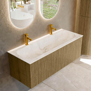 Mondiaz KURVE-DLUX Badkamermeubelset - 120x46x40cm - 1 lade - wastafel solid surface - midden - 2 kraangaten - Dusk