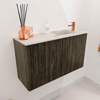 Mondiaz JOYA-DLUX Meuble de salle de bains 70cm - couleur Shadow - Vasque FAYE position Droite 1 trou de robinet couleur Nata