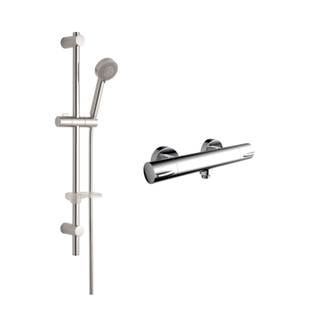 Plieger Swizz Glijstangset - 75cm - met slang - ronde handdouche - 3 standen - Voda douchekraan - thermostatisch - chroom