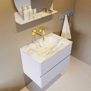 Mondiaz VICA-DLUX Ensemble de meuble de salle de bain - 70cm - meuble sous-vasque cale - 2 tiroirs - lavabo encastrée cloud milieu - sans trous de robinet - version haute de 60cm - glace