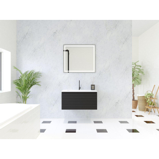 HR Matrix ensemble meuble de salle de bain 3d 80cm 1 tiroir sans poignée avec bandeau couleur noir mat avec vasque fine 1 trou de robinetterie blanc mat