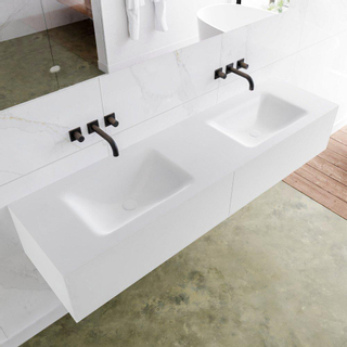 Mondiaz Lagom Meuble avec 2 tiroir 170x30x45cm vasque double Cloud sans trous de robinet Solid Surface Talc