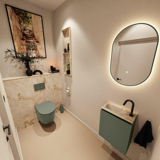 MONDIAZ TURE-DLUX Meuble toilette - 40cm - Army - EDEN - vasque Frappe - position gauche - 1 trou de robinet