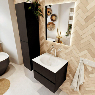 MONDIAZ VICA meuble sous lavabo 60cm Urban 2 tiroirs. Lavabo MOON centre 1 trou de robinet, couleur Talc.