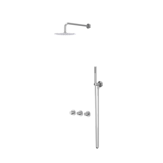 IVY Bond Ensemble de douche pluie - encastrable - symétrie - 2 robinets d'arrêt - bras mural 40 cm - pomme de douche slim 20 cm - support avec sortie - flexible de douche 150 cm - douchette stick - Chrome