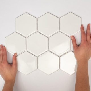 The Mosaic Factory Barcelona mozaïektegel - 25.6x29.6cm - wandtegel - Zeshoek/Hexagon - Porselein White Glans
