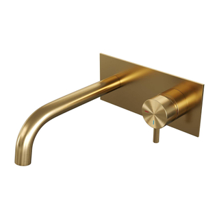Brauer Gold Edition Wastafelmengkraan inbouw - gebogen uitloop links - hendel kort smal - afdekplaat - model B 1 - PVD - geborsteld goud