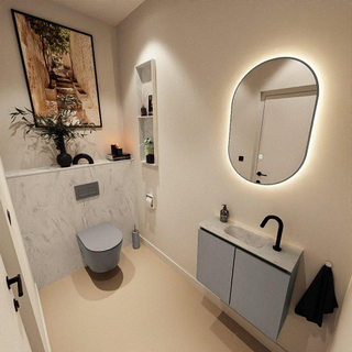 MONDIAZ TURE-DLUX Meuble toilette - 60cm - Smoke - EDEN - vasque Opalo - position centrale - 1 trou de robinet