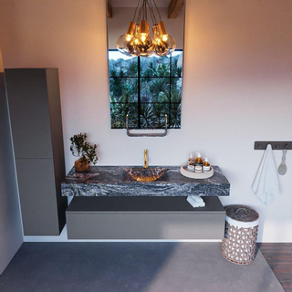 Mondiaz ALAN-DLUX Ensemble de meuble - 150cm - meuble Plata mat - 1 tiroir - Lavabo Cloud Lava suspendu - vasque Centre - 1 trou de robinet