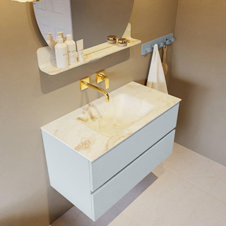 Mondiaz VICA-DLUX ensemble de meuble de salle de bain - 90cm - meuble sous-vasque argile - 2 tiroirs - lavabo encastré nuage milieu - sans trous de robinet - version haute 60cm - frape