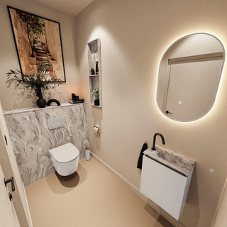 MONDIAZ TURE-DLUX Meuble toilette - 40cm - Linen - EDEN - vasque Glace - position droite - 1 trou de robinet