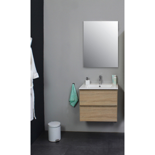 Basic Bella Meuble avec lavabo en porcelaine 1 trou de robinet 60x55x46cm avec armoire toilette à 1 porte gris Chêne