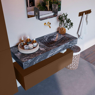 Mondiaz ALAN-DLUX Ensemble de meuble - 110cm - meuble Rust mat - 1 tiroir - Lavabo Cloud Lava suspendu - vasque Droite - 0 trous de robinet