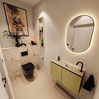 MONDIAZ TURE-DLUX Meuble toilette - 80cm - Oro - EDEN - vasque Frappe - position droite - 1 trou de robinet