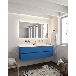 Mondiaz VICA ensemble de meuble de salle de bain - 150cm - meuble sous-vasque jeans - 2 tiroirs - lavabo moon double - sans trou de robinet - miroir LED - version XL 60cm de haut