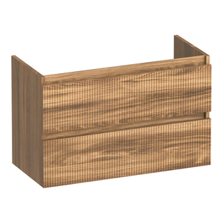 BRAUER Joy Wavy wastafelonderkast ondiep 80 2 softclose lades - greeploos - 1 sifon uitsparing - Honey