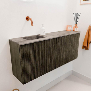 Mondiaz JOYA-DLUX 101.6cm toiletmeubel - ronding rechts kleur Shadow - Wastafel FAYE positie Links Zonder kraangat kleur Oza.