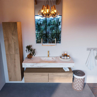 Mondiaz ALAN-DLUX Ensemble de meuble - 130cm - meuble Washed Oak mat - 2 tiroirs - Lavabo Cloud Frappe suspendu - vasque Centre - 1 trou de robinet