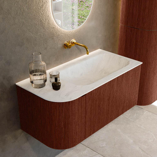 Mondiaz KURVE-DLUX Ensemble de meuble salle de bain - 95x46x40cm - 1 tiroir - 1 porte - lavabo en solid surface - droite - sans trou de robinet - Ruby