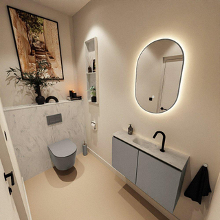 MONDIAZ TURE-DLUX Meuble toilette - 80cm - Smoke - EDEN - vasque Opalo - position centrale - 1 trou de robinet