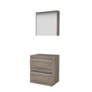 Basic-Line Comfort 46 ensemble de meubles de salle de bain 60x46cm sans poignée 2 tiroirs lavabo top armoire de toilette mfc scotch oak