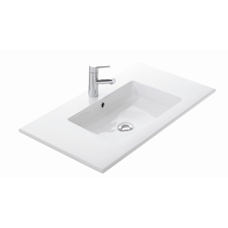 Thebalux Type Slimline lavabo 81x46x2cm 1 trou de robinet 1 vasque rectangulaire blanc brillant
