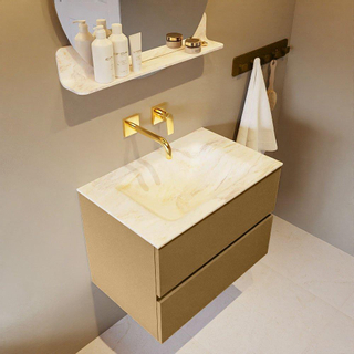 Mondiaz VICA-DLUX ensemble de meuble de salle de bain - 70cm - meuble sous-vasque oro - 2 tiroirs - lavabo encastré cloud milieu - sans trous de robinet - version haute de 60cm - ostra