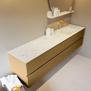 Mondiaz VICA-DLUX ensemble de meuble de salle de bain - 200cm - meuble sous-vasque oro - 4 tiroirs - lavabo encastré cloud droite - sans trous de robinet - version haute de 60cm - opalo