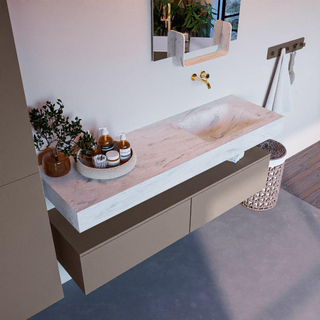 Mondiaz ALAN-DLUX Ensemble de meuble - 150cm - meuble Smoke mat - 2 tiroirs - Lavabo Cloud Opalo suspendu - vasque Droite - 0 trous de robinet