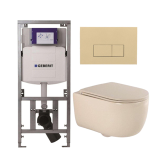 QeramiQ Dely Swirl Toiletset - 36.3x51.7cm - Geberit UP320 Burda inbouwreservoir - slimzitting - bedieningsplaat beige - rechthoekige knoppen - beige