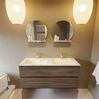 Mondiaz VICA-DLUX 120cm meuble de salle de bain sous-vasque Mocha 2 tiroirs - Lavabo encastré CLOUD double - 2 trous de robinet - couleur Frappe.