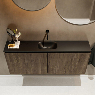 MONDIAZ TURE Kit lave-mains - 120x23x50cm - 0 trou de robinet - 2 portes - marron foncé mat - Lavabo centré - Solid Surface Noir