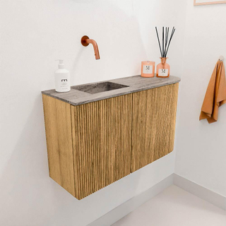 Mondiaz JOYA-DLUX 71.6cm toiletmeubel - ronding rechts kleur Oak - Wastafel FAYE positie Links Zonder kraangat kleur Oza.