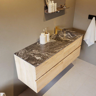 Mondiaz VICA-DLUX ensemble de meuble de salle de bain - 130cm - meuble sous-vasque chêne blanchi - 4 tiroirs - lavabo encastré cloud droite - 1 trou de robinet - miroir modèle spot - version XL 60cm haut - lave