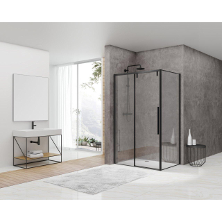 Van Rijn Products ST06 Softclose schuifdeur - 138.5x200cm - helder glas - dikte 8mm - tbv hoekcabine - incl. greep - zwart