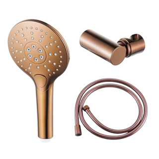 FugaFlow Eccelente Acces Handdoucheset - Ø12 - rond - 3 straalsoorten - met houder - met gladde slang - 150cm - geborsteld koper PVD