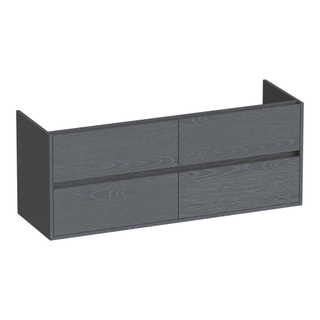 BRAUER Adore meuble sous lavabo - 140x46x55cm - 4 tiroirs à fermeture douce - sans poignée - 2 découpes pour siphon - Gris Bois
