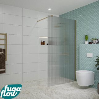FugaFlow Eccelente Vetro inloopdouche badkamer - 110x200cm - ribbelglas - wandarm - geborsteld messing