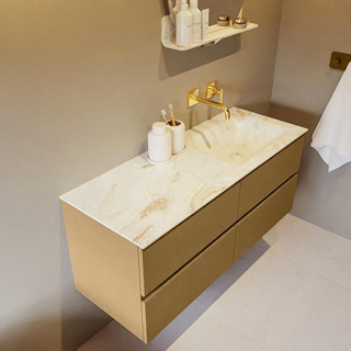 Mondiaz VICA-DLUX ensemble de meuble de salle de bain - 120cm - meuble sous-vasque oro - 4 tiroirs - lavabo encastré cloud droite - sans trous de robinet - version haute de 60cm - frape