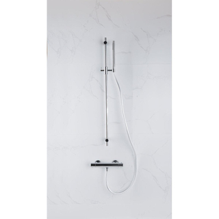 FortiFura Calvi Ensemble de douche barre curseur avec douchette stick, flexible lisse et robinet de douche Chrome