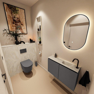 MONDIAZ TURE-DLUX Meuble toilette - 80cm - Dark Grey - EDEN - vasque Ostra - position droite - 1 trou de robinet