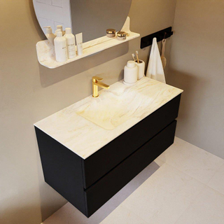 Mondiaz VICA-DLUX Ensemble de meuble de salle de bain - 100cm - meuble sous-vasque urban - 2 tiroirs - lavabo encastré cloud milieu - 1 trou de robinet - version haute de 60cm - ostra