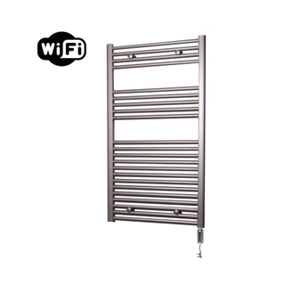 Sanicare HVW Elektrische Radiator - 111.8x60cm - 730W - wifi - thermostaat - chroom - rechtsonder - inox look (zilver)